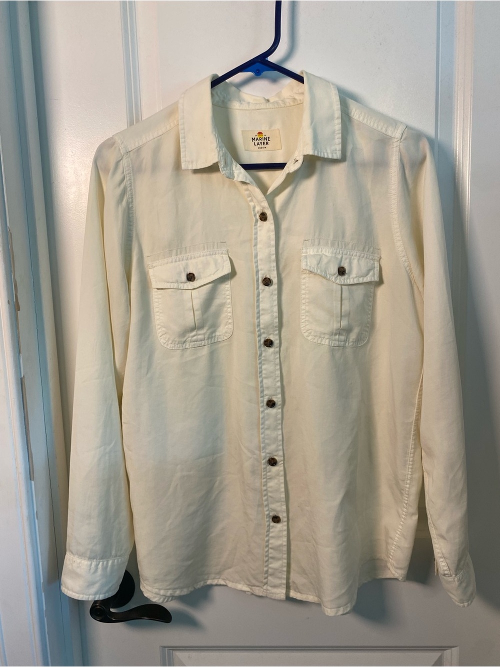 Marine Layer Tencel Lightweight Cream Button-Front Casual Shirt